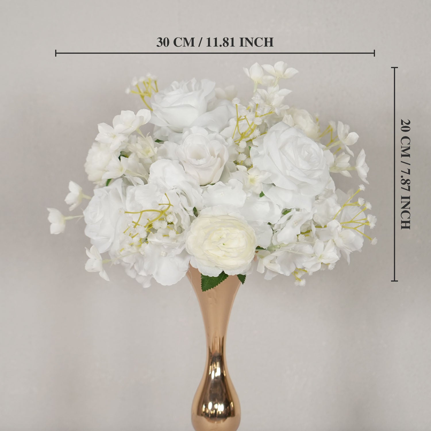 Uflower White Rose Baby's Breath Flower Ball For Table Centerpieces